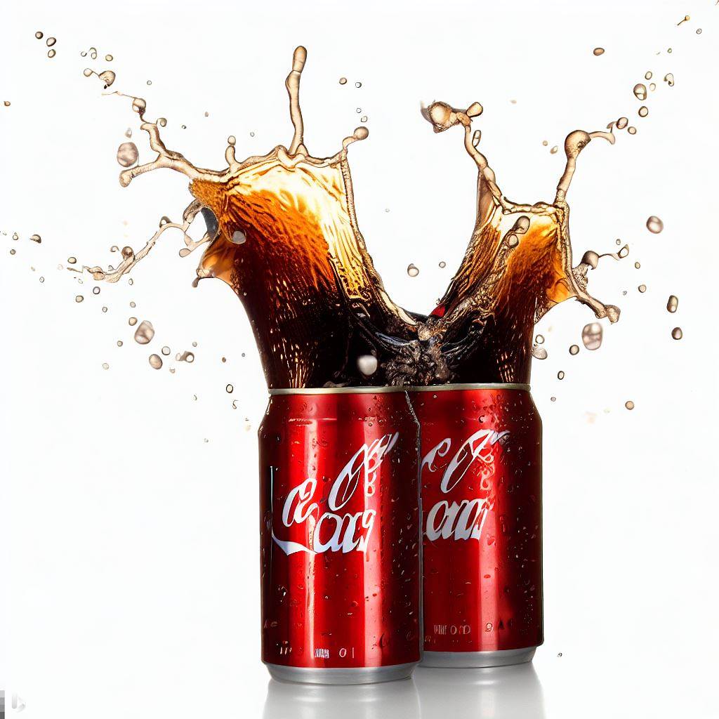 Photo cola splashing out of a cans white background