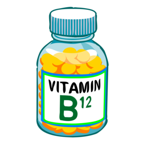 Clip art image of a bottle of Vitamin B12. It is so important to our health